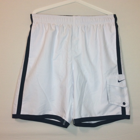 Nike Mens White w/Blue Trim Swim Trunks - Picture 3 of 7